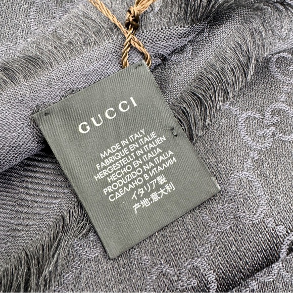 GUCCI scarf shawl GG Guccissima 140x140 cm wool silk 281942 Navy Black - Picture 10 of 16